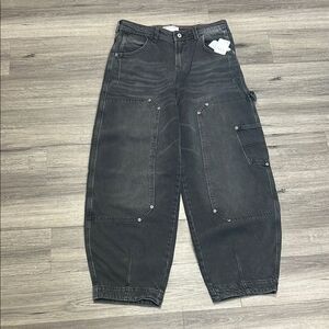 Free People Loren Carpenter Barrel Jeans Black 28 New with tag
